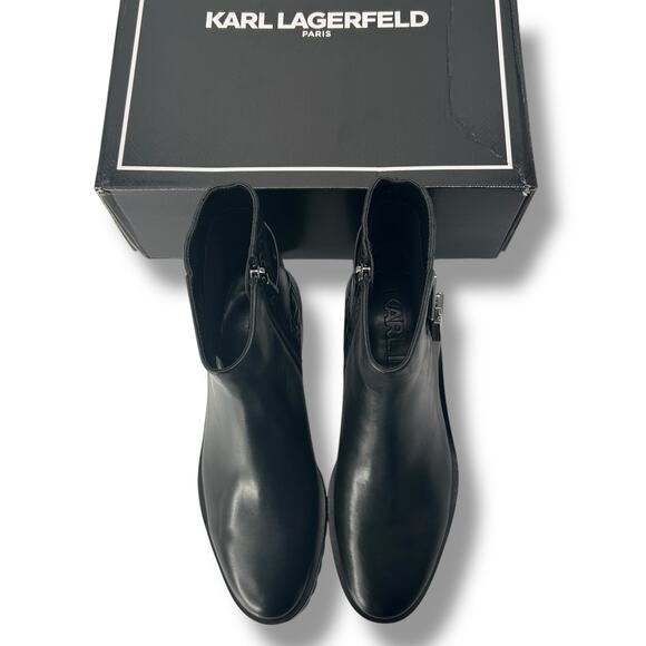 NEW Karl Lagerfeld Black Bootie Size 10 Lug Sole Leather Ankle Boot Combat Moto - Picture 9 of 11